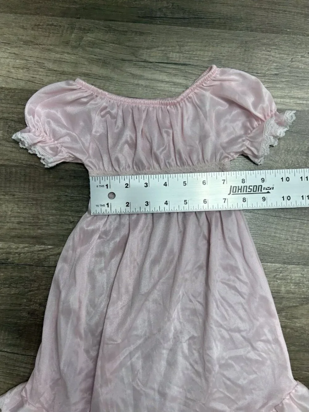 VTG Candlesticks Nightgown 2T Pink Satin Lace Cottagecore Prairie Union Made USA